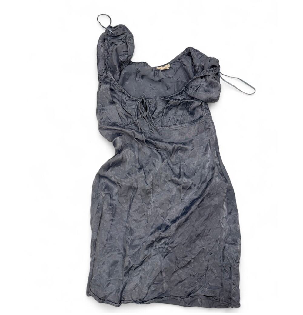 Luca & Grae Blue satin jacquard mini dress with tie detail, size S